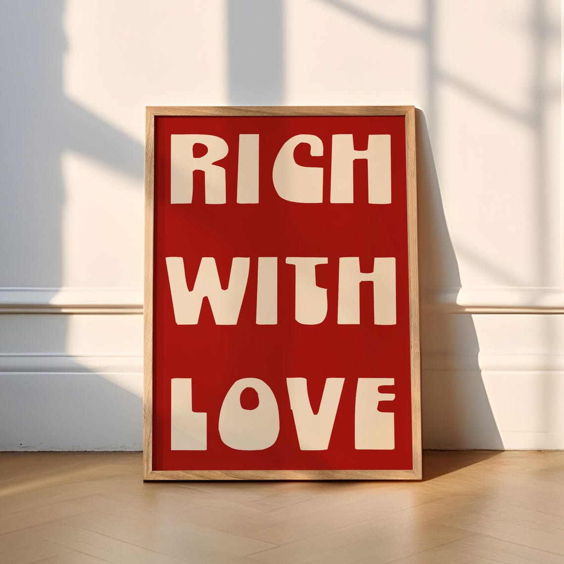 Rich With Love Bold Red Retro Typography Feel Good Wall Art!