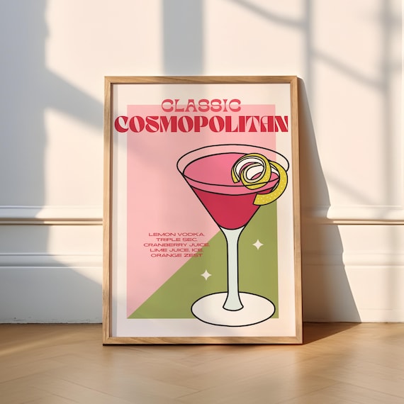 Classic Cosmopolitan Cocktail Recipe Retro Pink Kitchen Poster