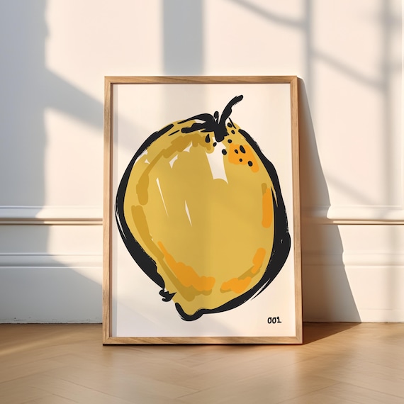 Lemon Bold Ink Illustration Kitchen Fruit Art Poster Number 001