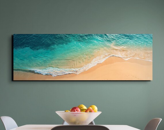 Aerial View Turquoise Ocean Wave On Sandy Beach Coastal Poster