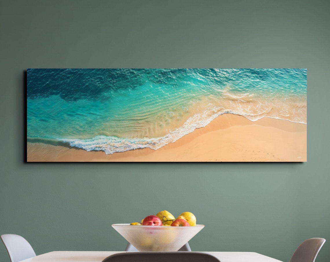 Aerial View Turquoise Ocean Wave On Sandy Beach Coastal Poster