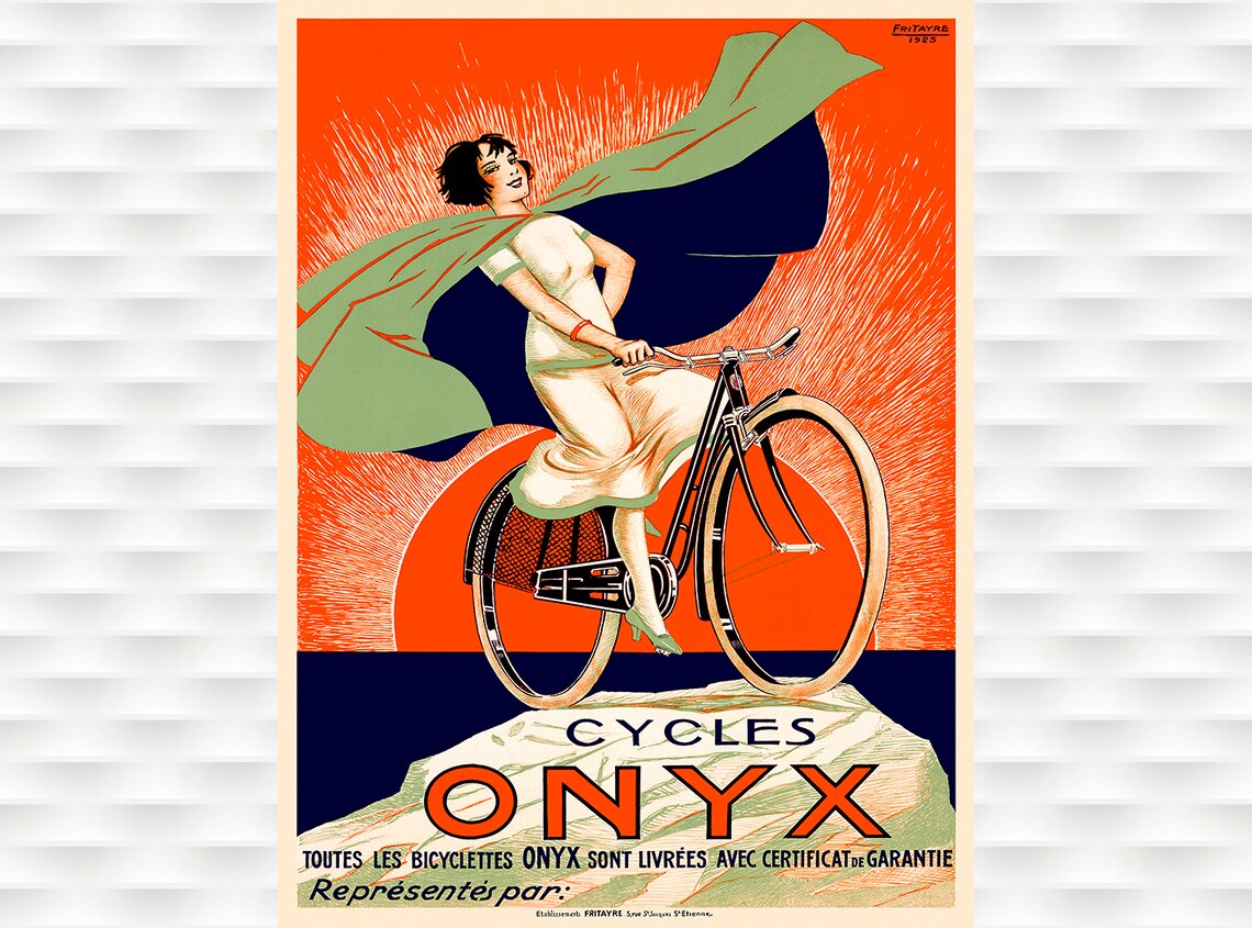 Cycles Onyx 1925 Vintage French Bicycle Lady Advertising Poster