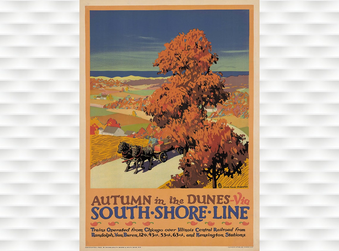 Autumn in the Dunes South Shore Line Vintage Harvest Train Poster