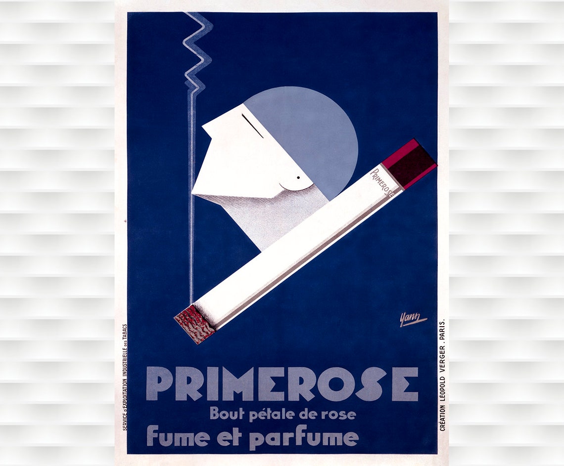 Primerose French Cigarette Art Deco Blue Geometric Smoker Poster