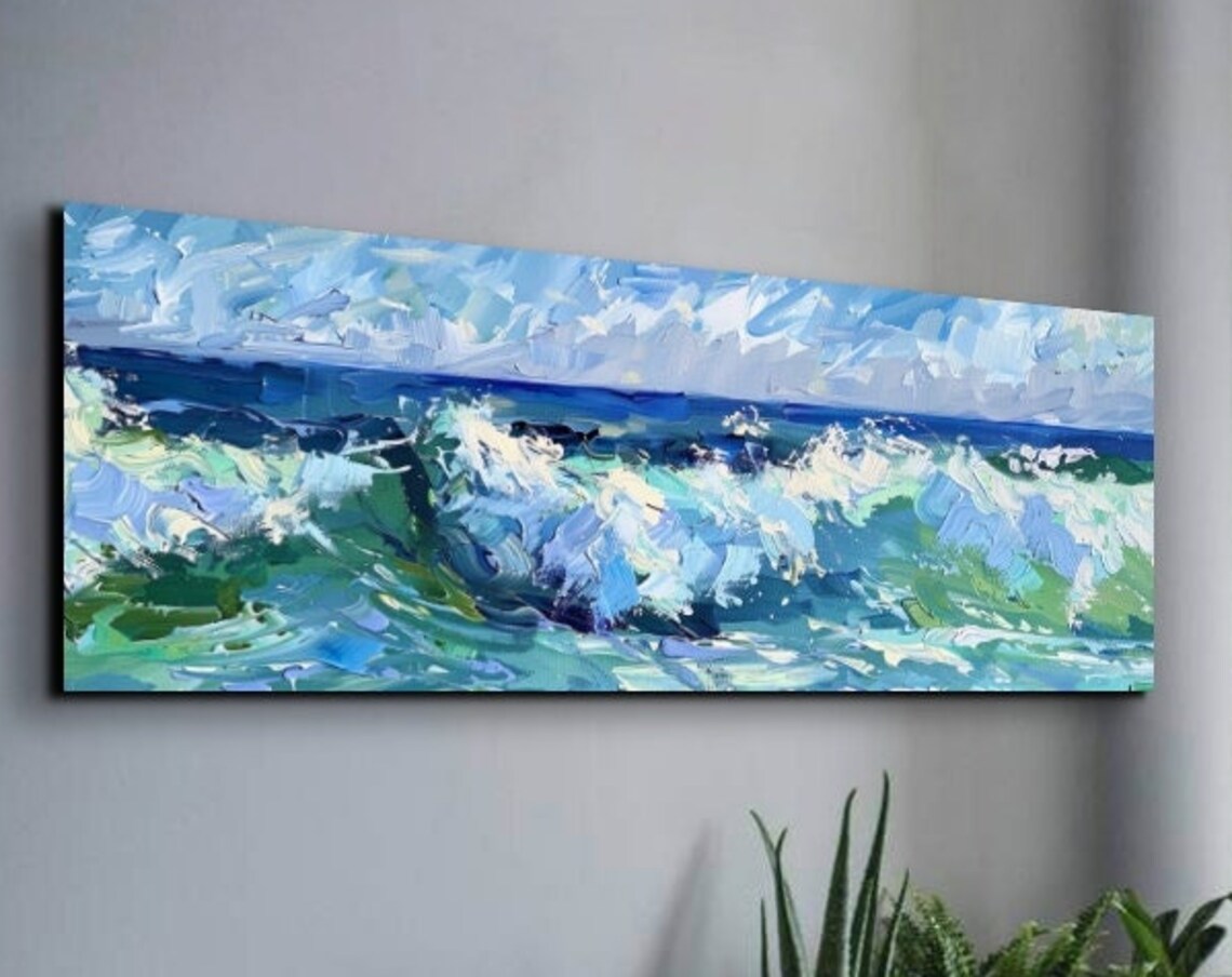 Crashing Ocean Wave Impasto Blue White Seascape Nature Poster