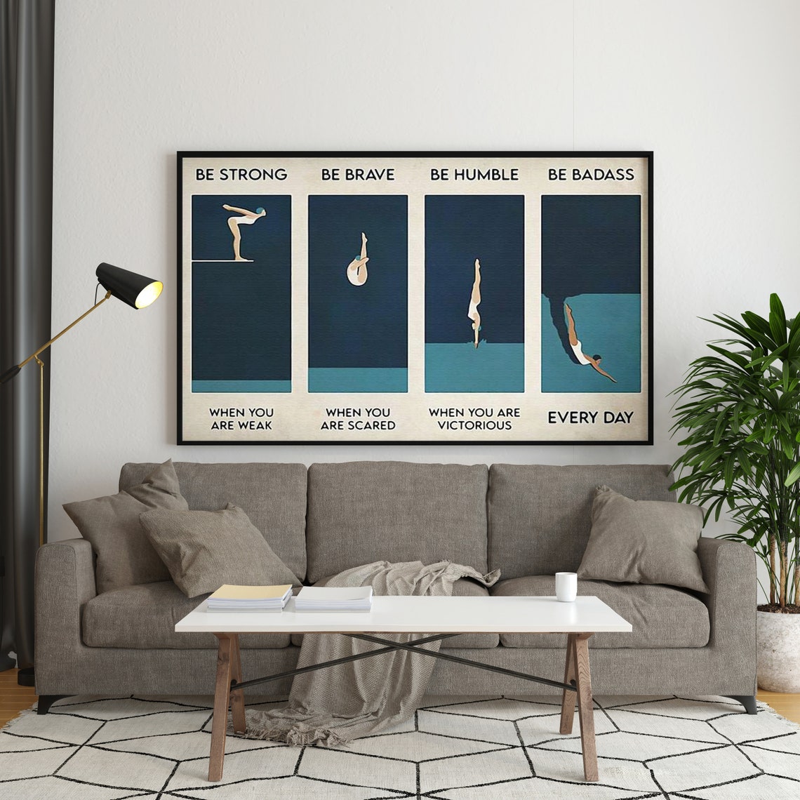 Be Strong Be Brave Be Humble Be Badass Women's Swimming Diver Poster - Image 3
