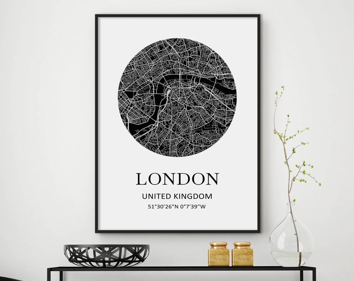 London England Circular City Street Map Modern Travel Decor Poster
