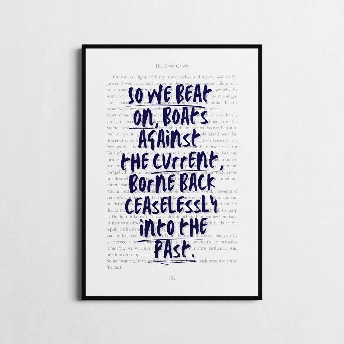 Great Gatsby So We Beat On Quote Poster Book Page Navy Fitzgerald - Image 2