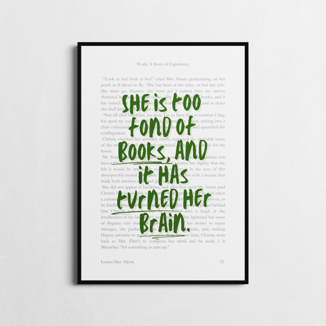 Little Women Book Lover Quote Work A Story Of Experience Louisa May Alcott Book Page Print Too Fond Of Books Home Library Wall Art - Image 2