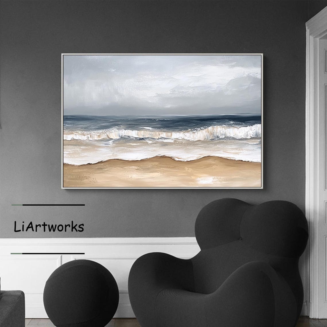 Stormy Dark Blue Ocean Waves Crashing Under a Gray Cloudy Sky Poster - Image 4