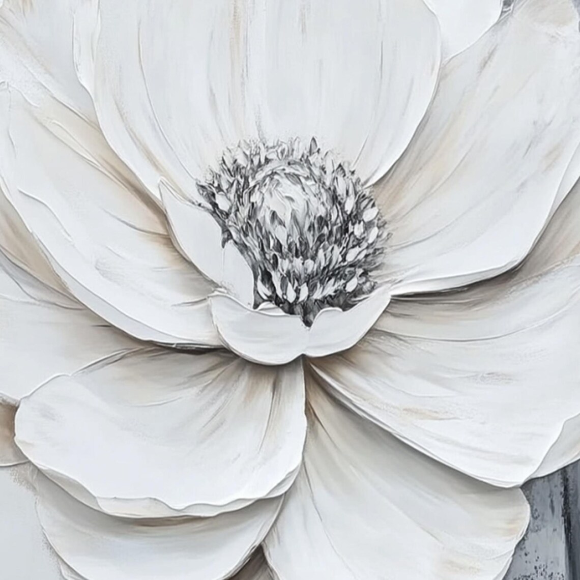 Large White Flower Textured Impasto Minimalist Floral Art Poster - Image 2