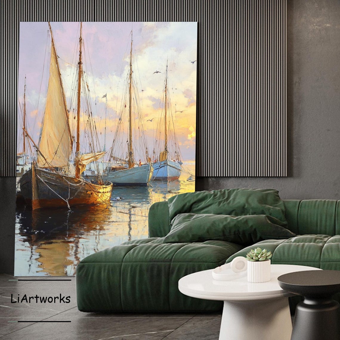 Original Nautical Oil Painting On Sailboat Landscape Painting Modern Seascape Art Sailboats Wall Art Living Room Wall Decor - Image 2
