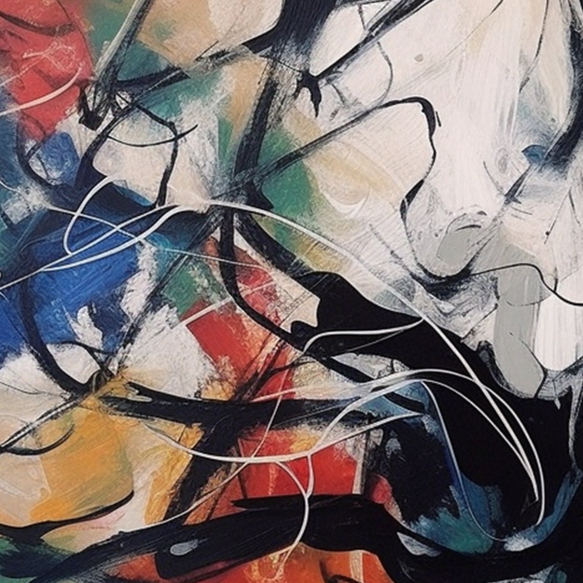 Black Ink Lines With Color Splashes Abstract Expression Poster - Image 2