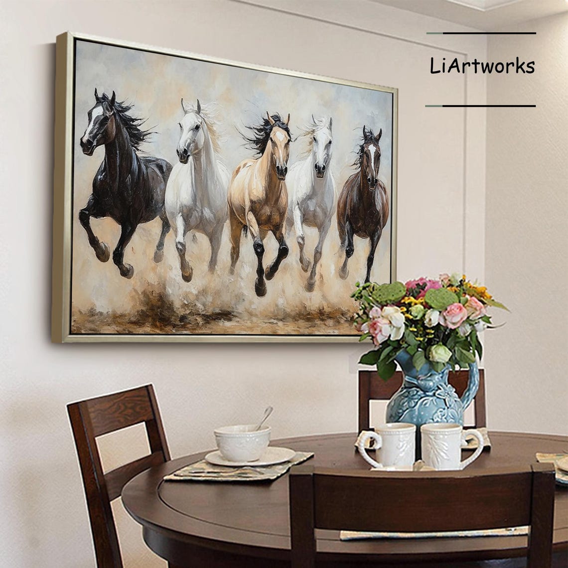 Horse Art Oil Painting Running Horse Painting Original Animal Painting 100 Hand Painted Wall Art Horse Abstract Painting Office Wall Art - Image 3