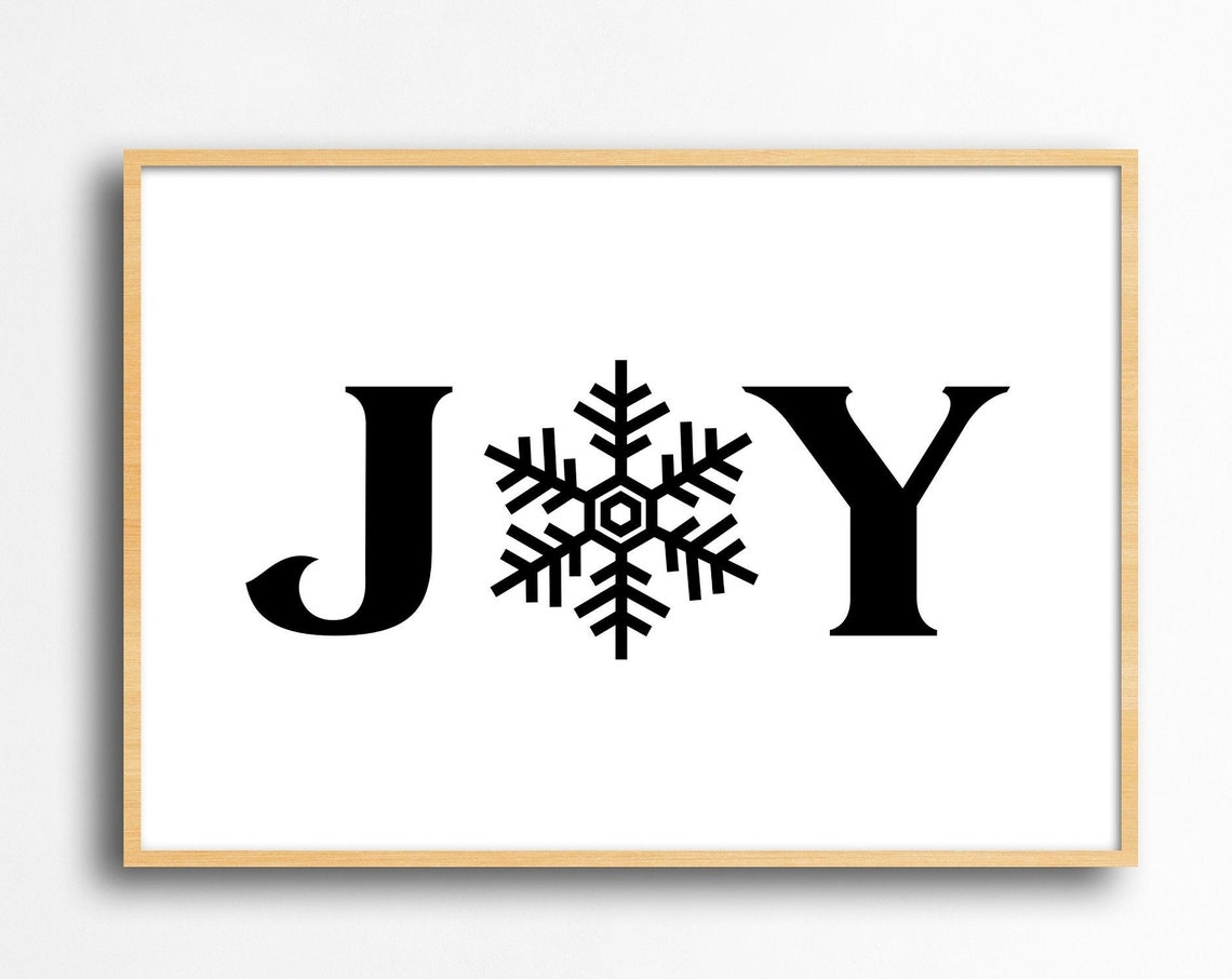 Joy Snowflake Typography Modern Holiday Decor Wall Decor Poster