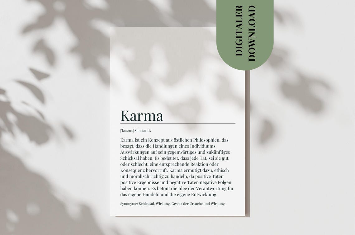 Karma German Dictionary Definition Eastern Philosophy Wisdom Poster