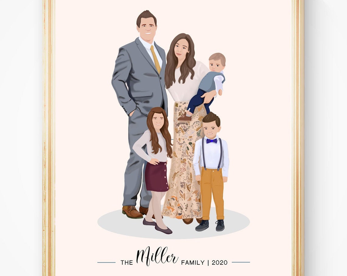 The Miller Family 2020 Five-Person Custom Vector Portrait Poster