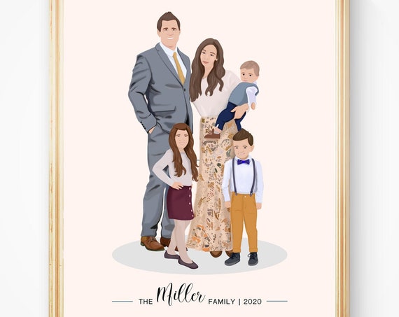 The Miller Family 2020 Five-Person Custom Vector Portrait Poster