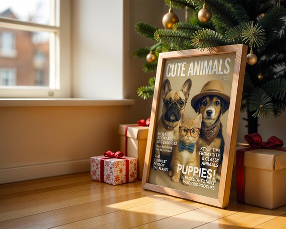 Cute Animals Magazine Cover Style Puppies and Pets Funny Poster