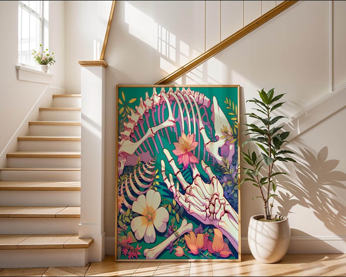 Botanical Skeleton Floral Anatomy Goth Bohemian Halloween Poster - Image 2