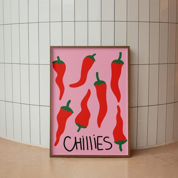 Trendy Cin Print Chilli Chilly Bar Cart Art Maximalist Kitchen Vintage Drink Poster Retro