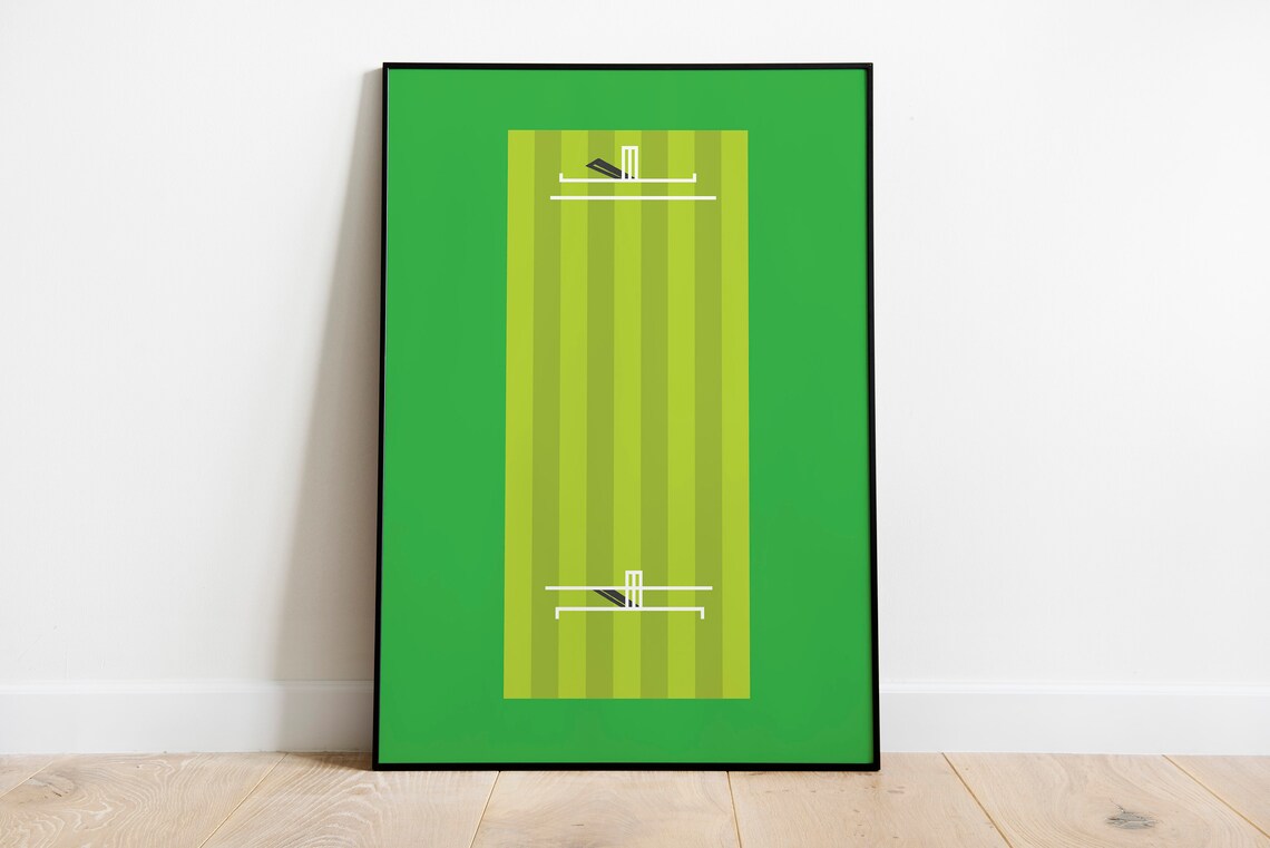 Minimalist Cricket Pitch Aerial View Green Test Match Sport Poster