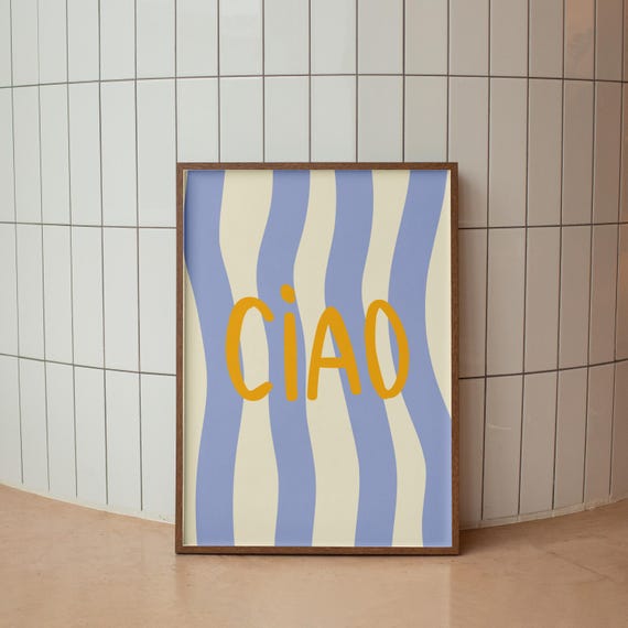 Ciao Bella Print Trendy Wall Art Italian Quote Typography Girly Room Decor Cute Retro Poster