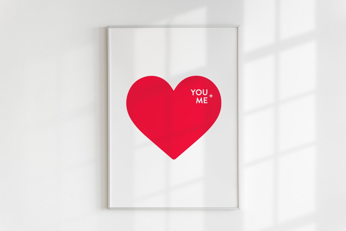 You Plus Me Minimal Red Heart Valentines Romantic Love Poster