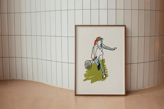 Gift For Tennis Player Preppy Dorm Art Lover Minimalist Poster Bedroom Print Hand Drawn Sports Fan Wall
