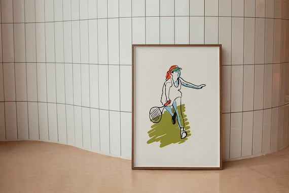 Tennis Player Line Art Woman Serving Sketch Sport Wall Poster