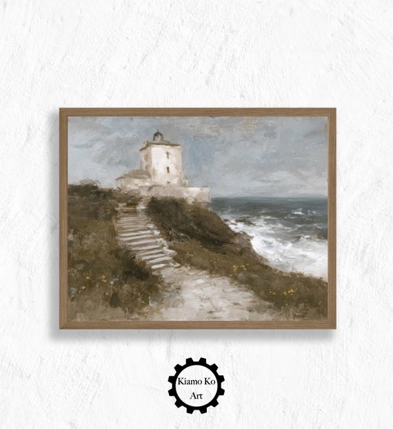 Coastal Decor Seaside Wall Art Rustic Home Nautical Gift Harbor Print Vintage Lighthouse Cliff