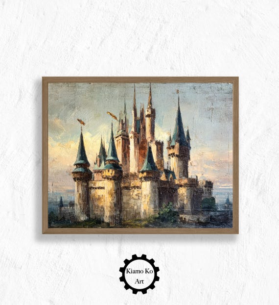 Castle Clock Art Print Vintage Landscape Decor Wall Home Gift