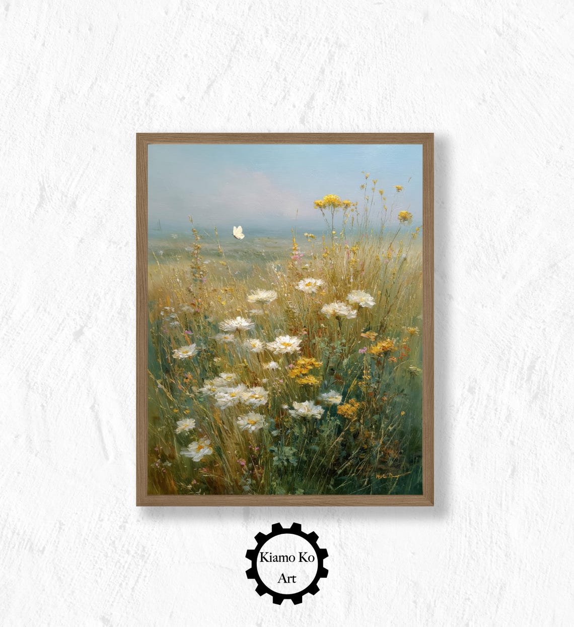Wildflower Meadow With Daisies And Butterfly Summer Painting Poster