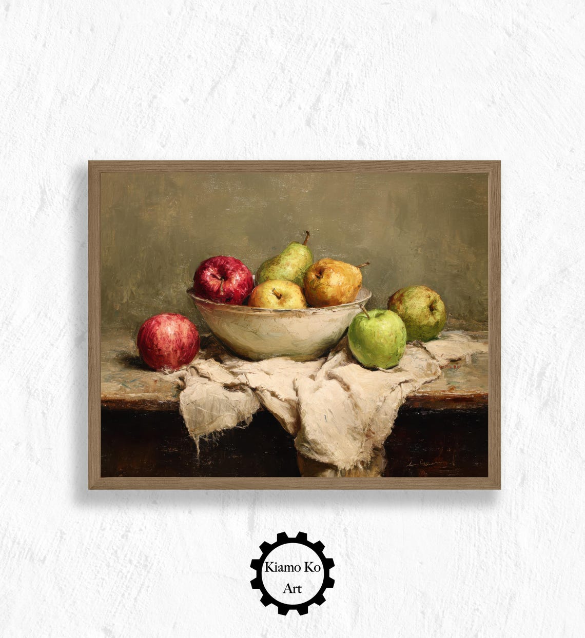 Bowl of Fresh Apples and Pears Rustic Kitchen Still Life Poster