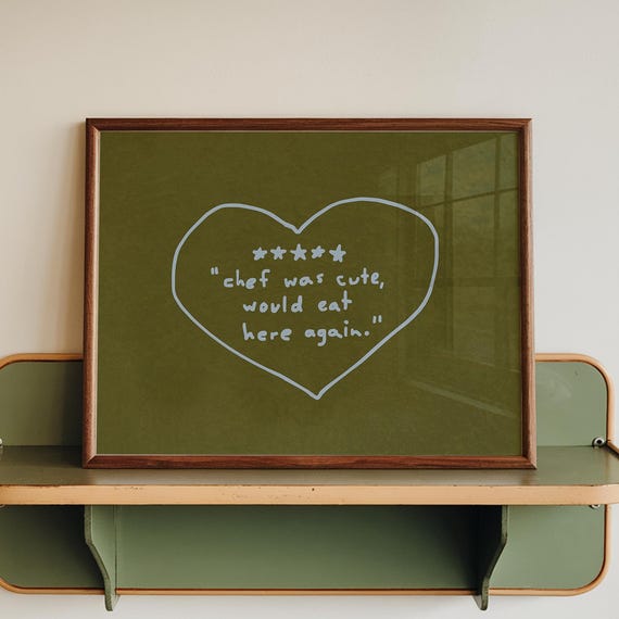 Chef Was Cute Print Minimalist Kitchen Decor Sage Green Wall Art Digital Download Horizontal