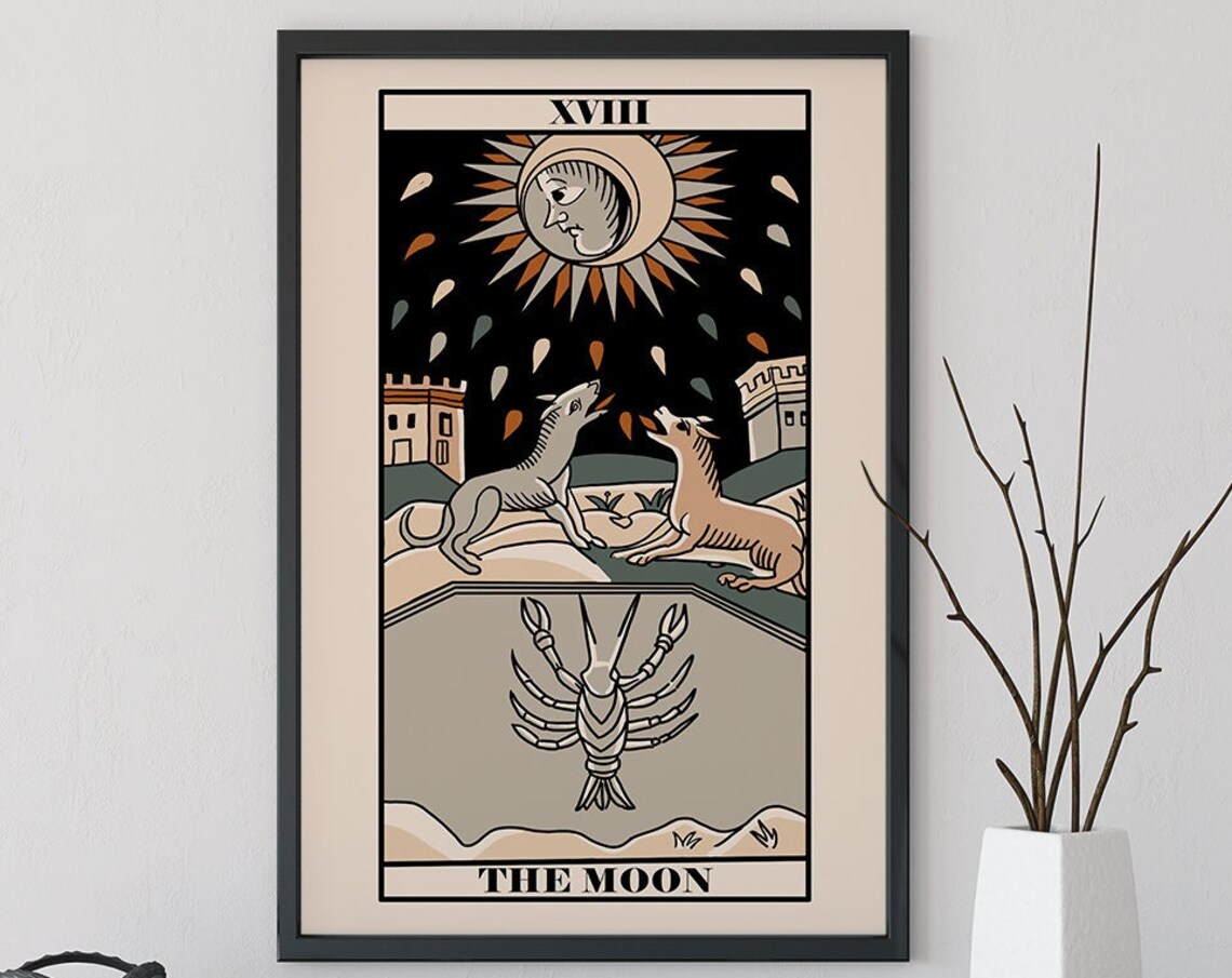 The Moon Tarot Card Vintage Marseille Style Night Sky Art Poster - Image 2
