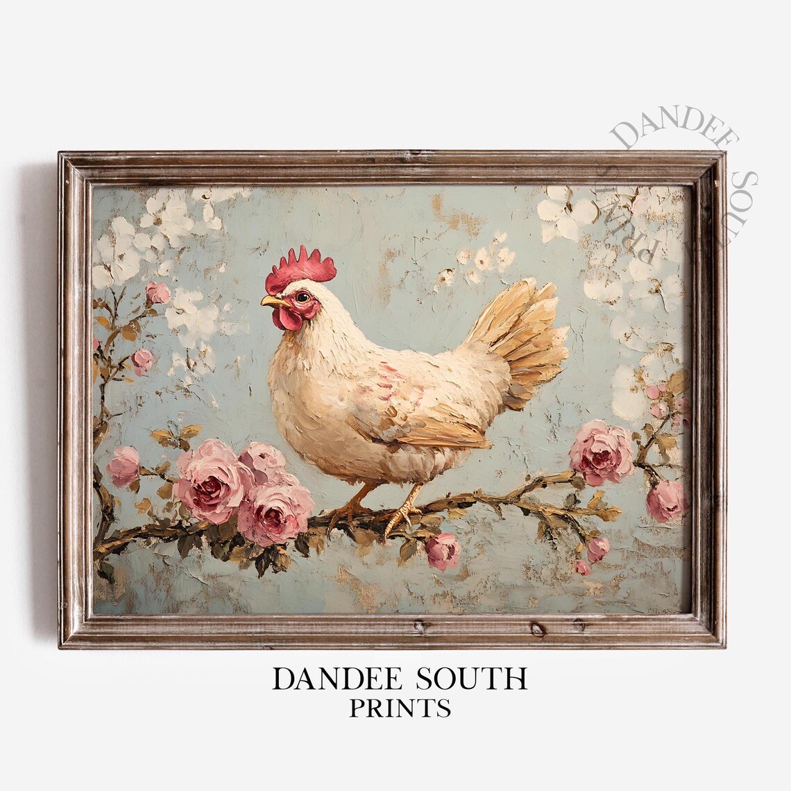 Vintage Chicken Art Print, French Country Farmhouse