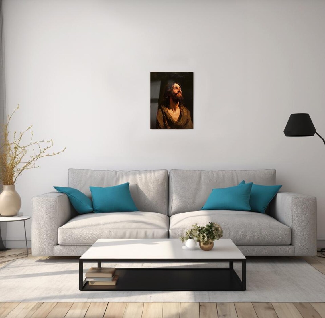 Jesus Gazing Upward Dark Background Oil Portrait Christian Faith Poster - Image 2