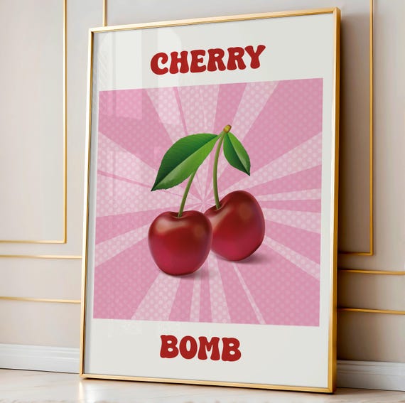 Cherry Bomb Retro Pop Art Poster Groovy Poster For Home Office Wall Decor Vintage 70s Design