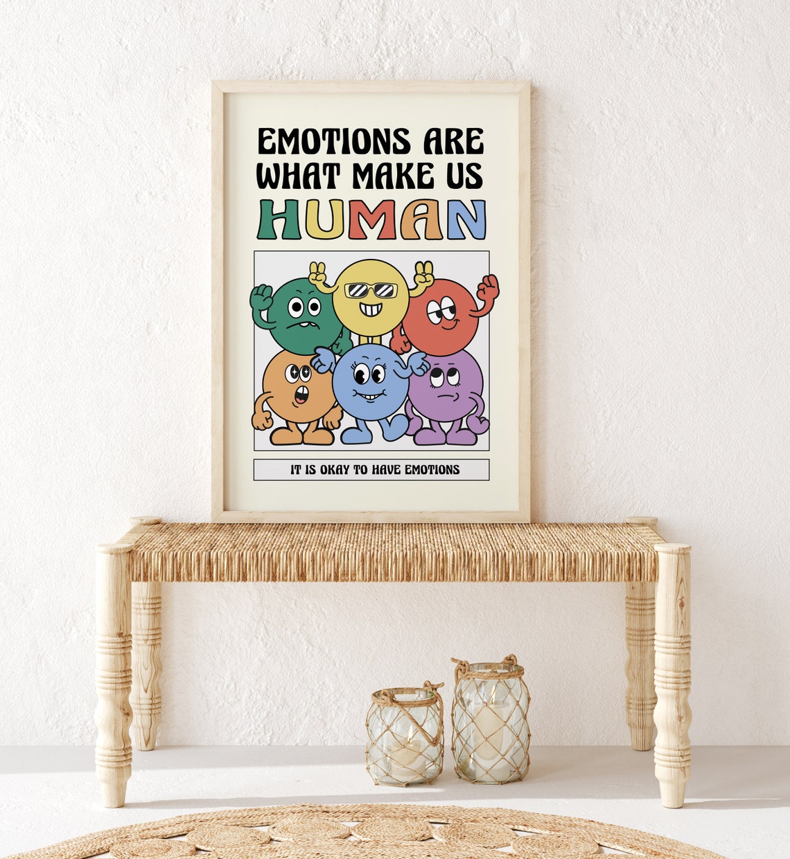Emotions Make Us Human Retro Cartoon Characters Motivation Poster - Image 2