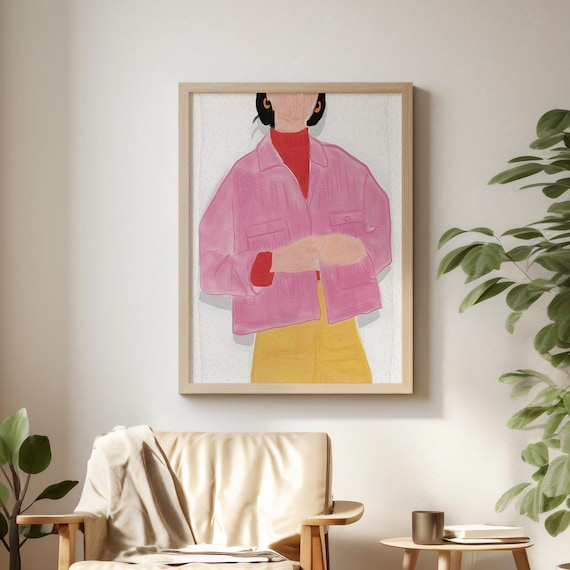 Pink Fashion Illustration Faceless Woman Preppy Trendy Room Decor Poster