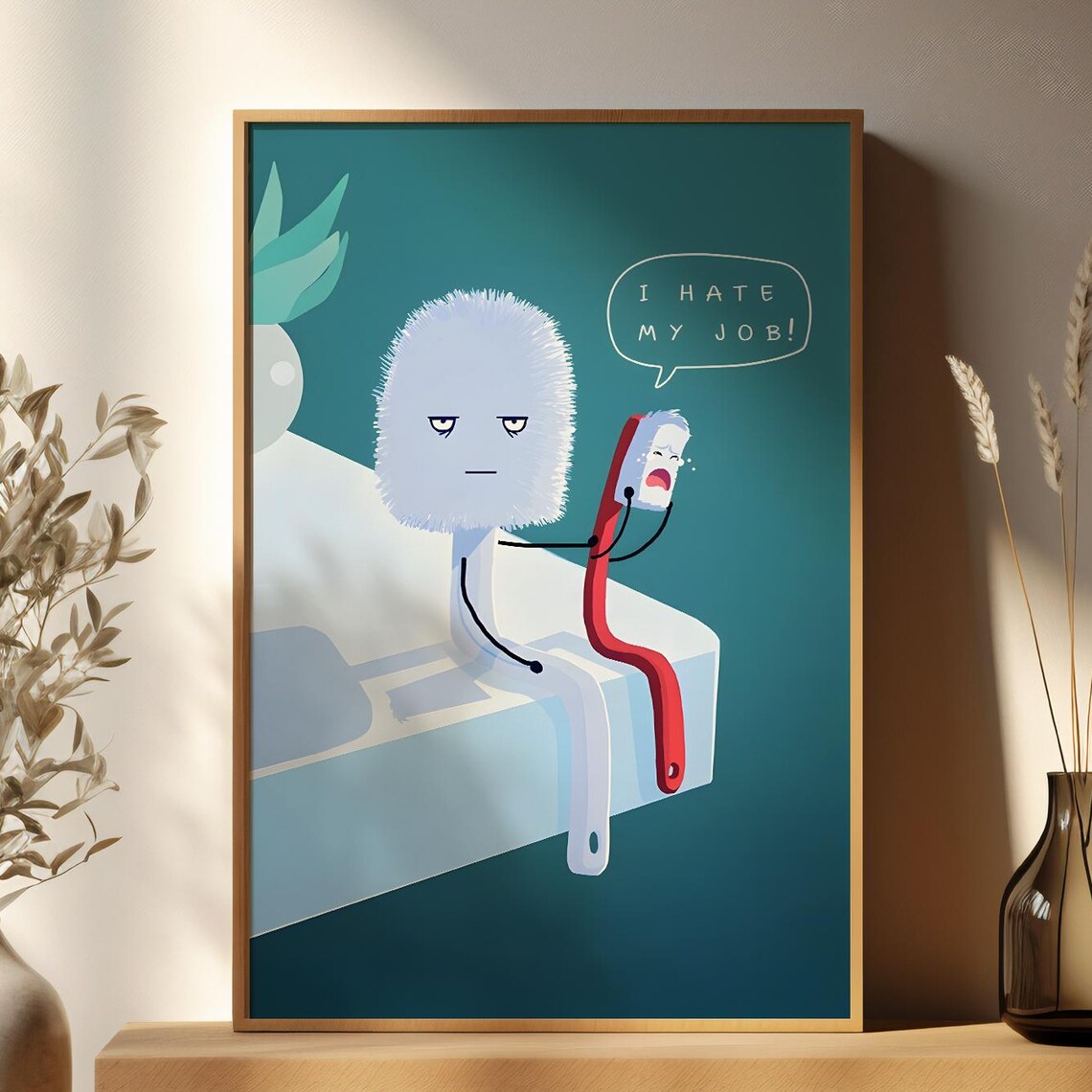 I Hate My Job Funny Toilet Brush Cartoon Bathroom Humor Poster