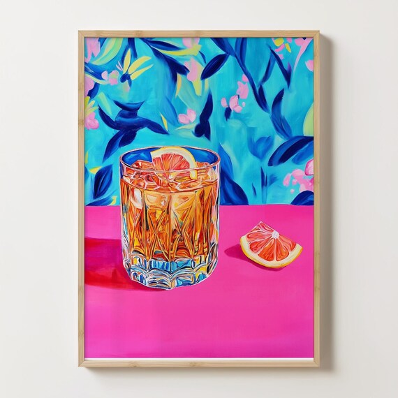 Negroni Cocktail In Crystal Glass With Grapefruit On Pink Art Poster