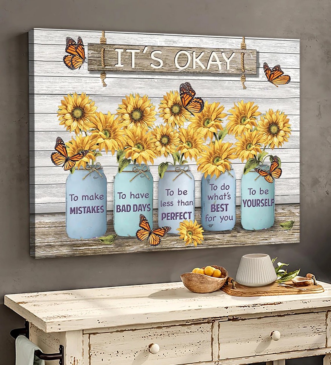It's Okay To Make Mistakes Sunflower Butterfly Rustic Poster - Image 4