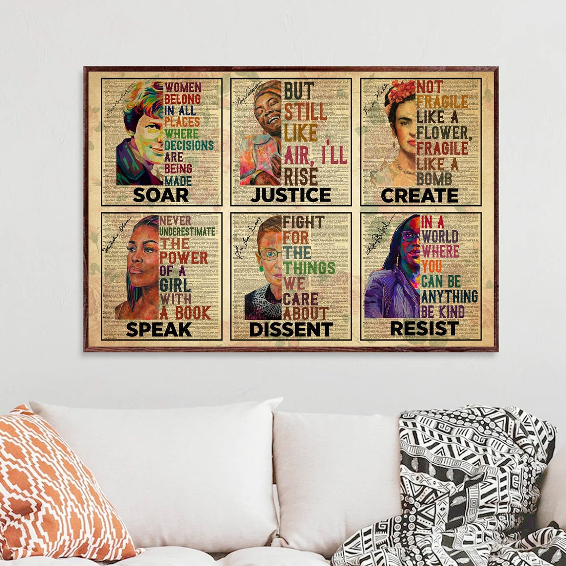 Feminist Icons Frida Kahlo RBG Michelle Obama Pop Art Quote Poster - Image 2