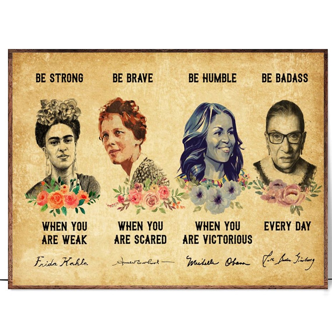 Be Strong Be Brave Be Humble Be Badass Women Icons Watercolor Poster