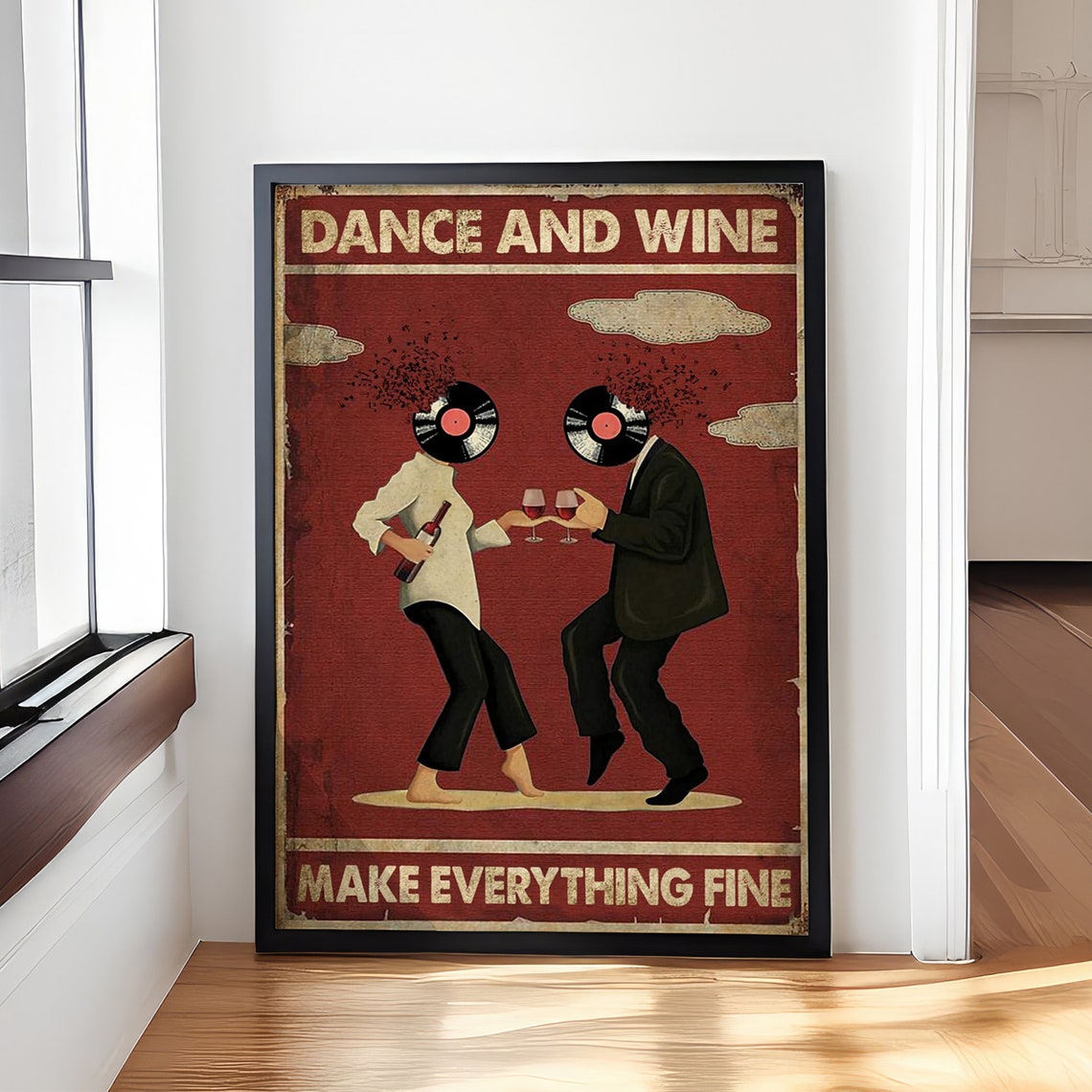 Retro Dance and Wine Make Everything Fine Dancing Couple Poster