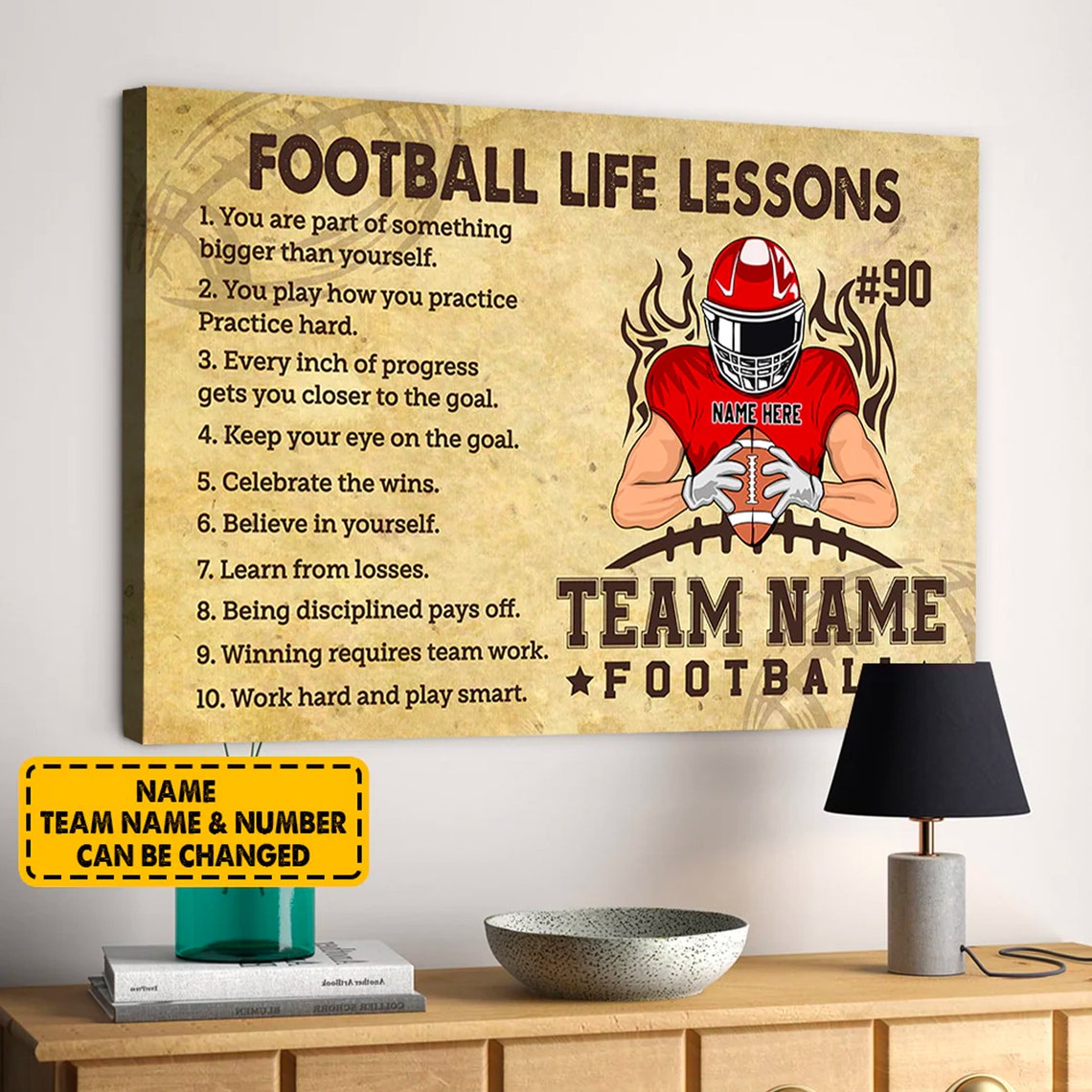 Football Life Lessons Personalized Team Player Motivational Poster - Image 3
