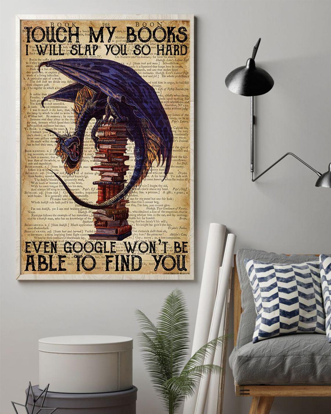 Touch My Books Funny Dragon Guarding Tall Stack Of Books Poster - Image 4