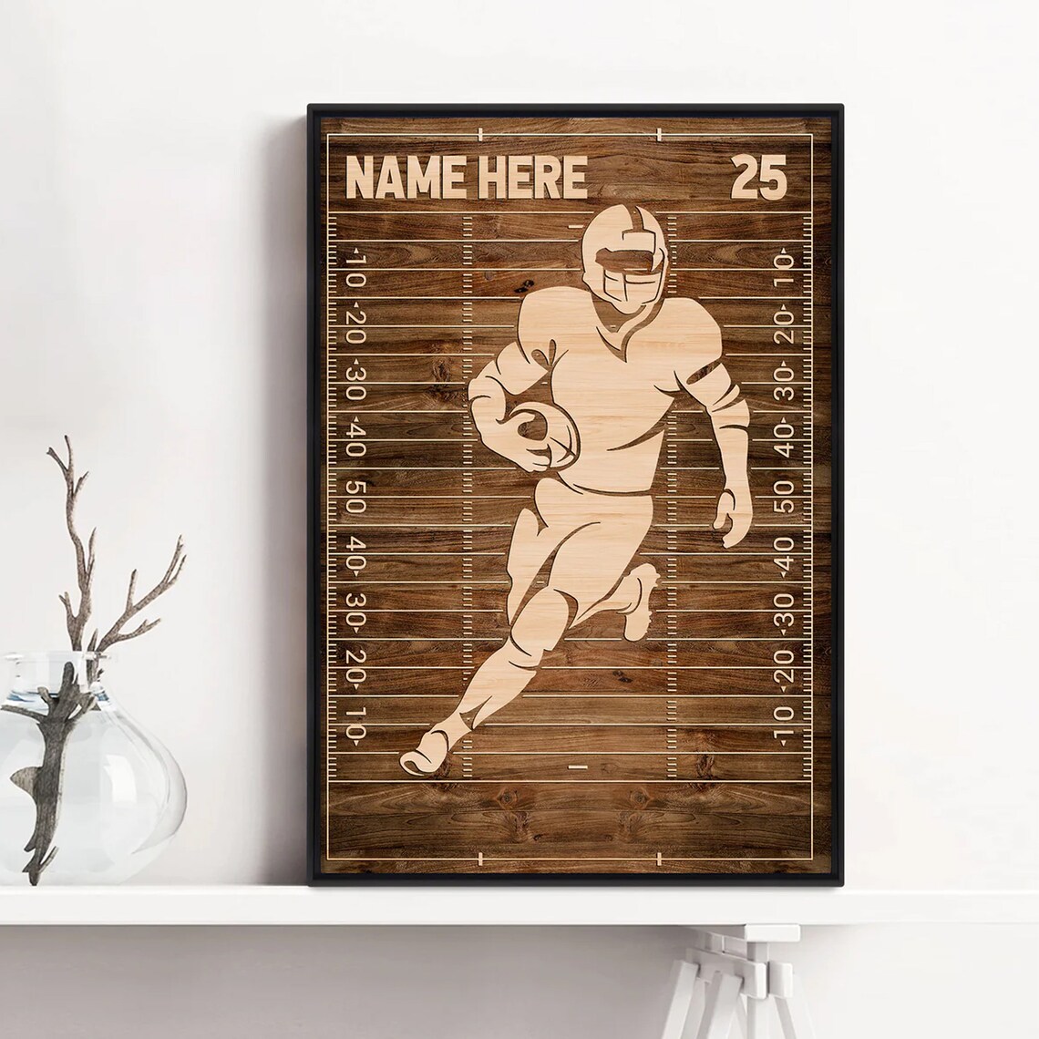 Personalized Football Player Wood Yard Line Name Number Sign Poster - Image 4